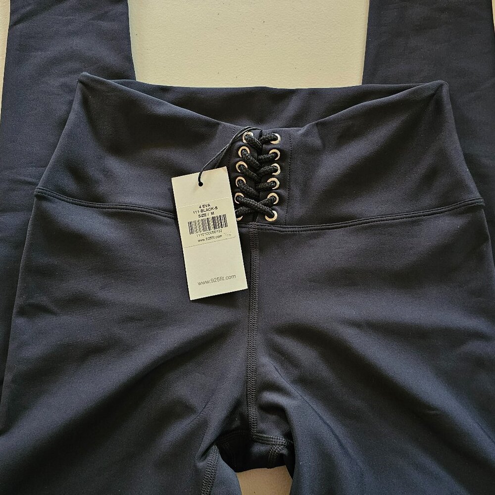 925 FIT LACE UP FRONT BLACK LEGGINGS SIZE M #A-5